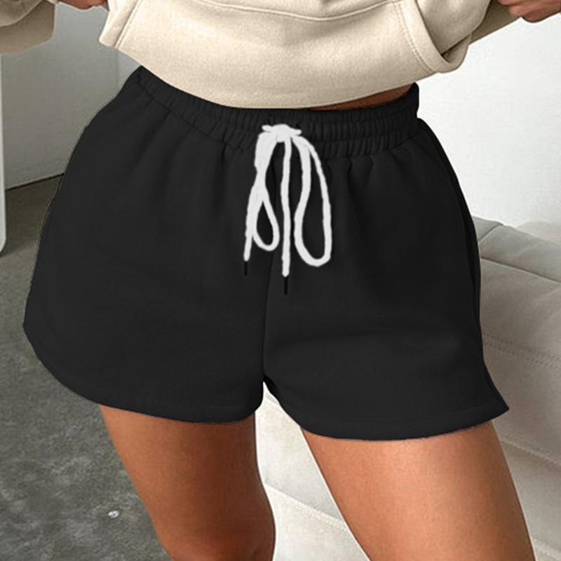 Women Solid Color Elastic Waist Drawstring Shorts Casual Shorts