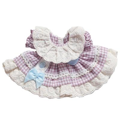 Purple Gingham Check Frill Dress for 10cm Plush Costume Toy, Kigurumi, Accessories, Otaku, Doll, Mascot, K-Pop Doll, [Used]