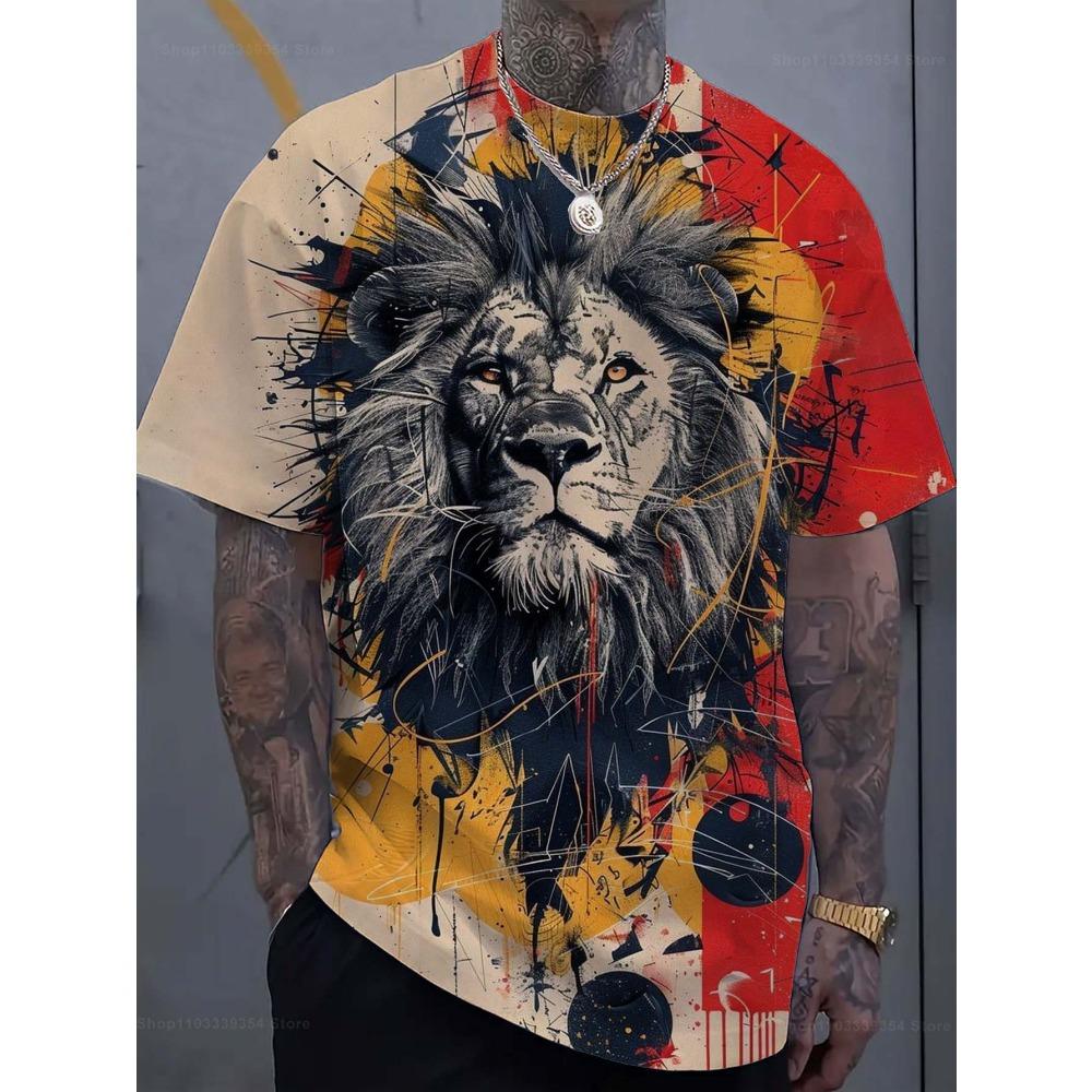 Mode Löwe 3D Gedrucktes Herren T-Shirt Lässiges schnelltrocknendes T-Shirt Tier Muster Oberteil Kurzarm Übergröße Herrenkleidung Streetwear