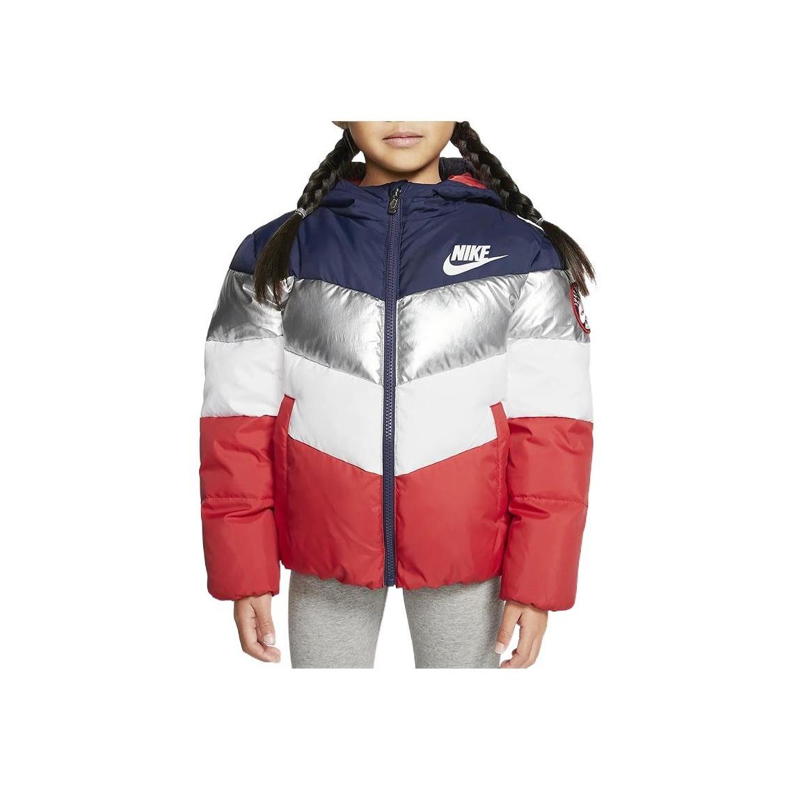 

Nike Color Block Design Logo Print Fleece Lined Hooded Jacket Kids Jackets Multicolor CT0604-410 S