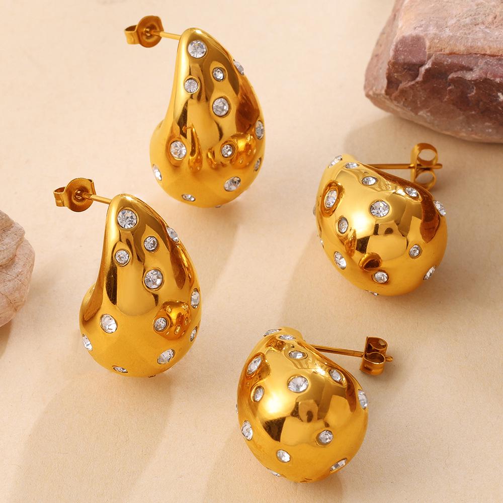 Vintage Gold Teardrop Earrings with Colorful Rhinestones for Women