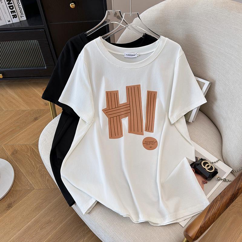Plus Size Mid-Length Loose-Fit Round Neck Short Sleeve T-Shirt for Women 5XL
