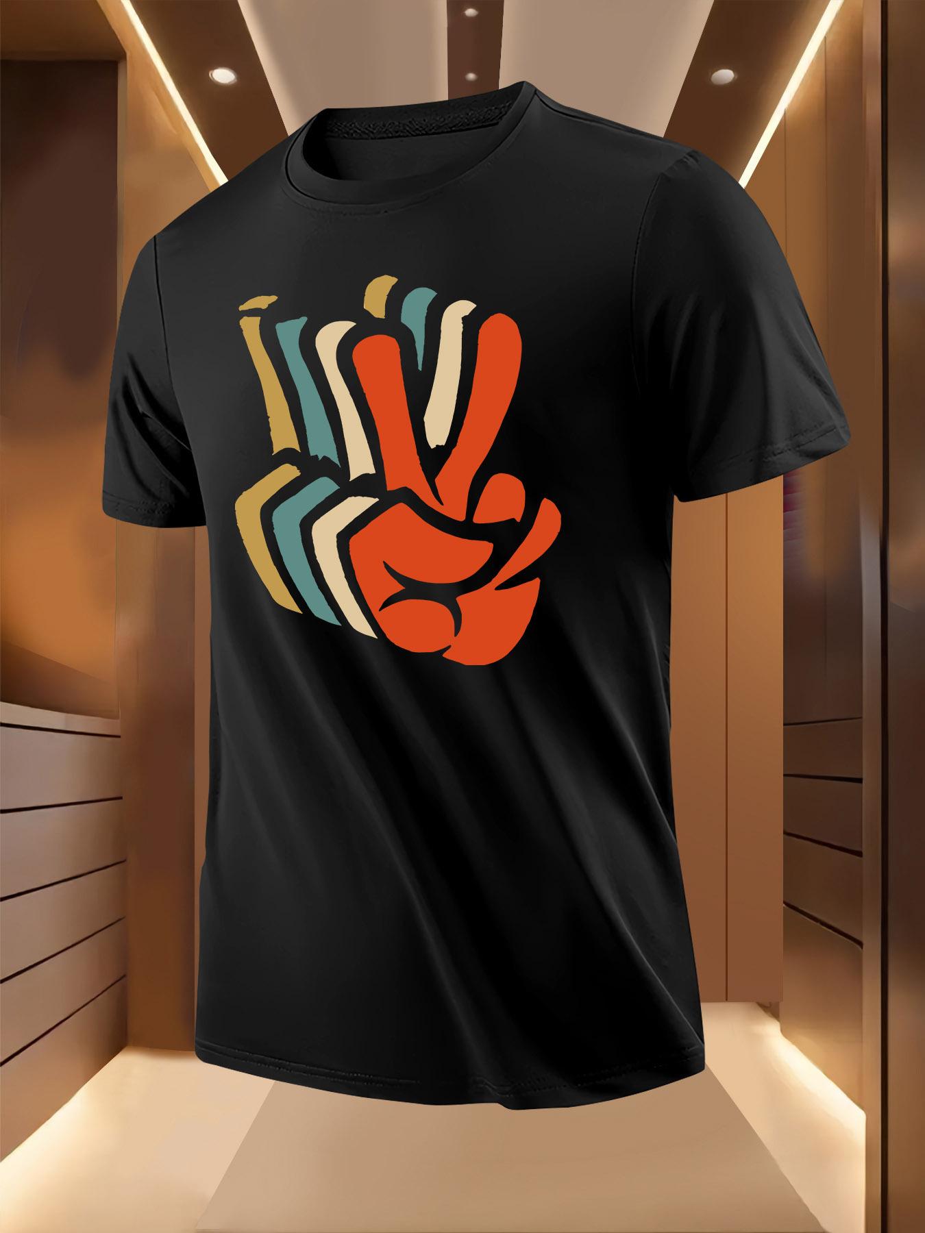 Vibrant Hand Print Tshirt - Casual Short Sleeve Crew Neck XL