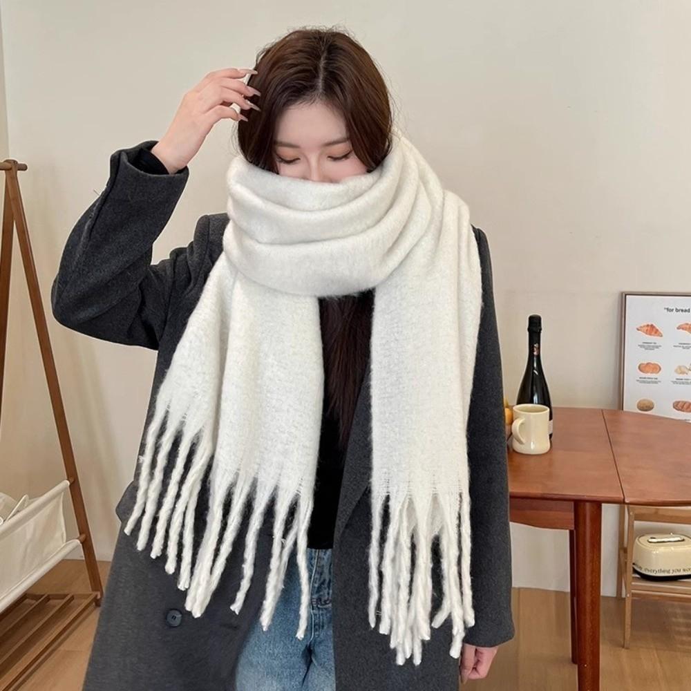 Plush Winter Cashmere Scarves Mohair Long Shawl Simple Wool Scarf Autumn Winter