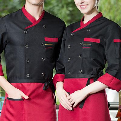 Şef Üst ​​Yumuşak Stand Yaka Uzun Kollu Unisex Kontrast Renk Catering Cep Artı Boyutu Otel Mutfak Pişirme Üniforma Otel için