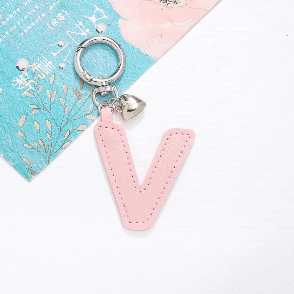 Colorful PU Leather Keychain with Peach Heart and 26 English Letter Charms
