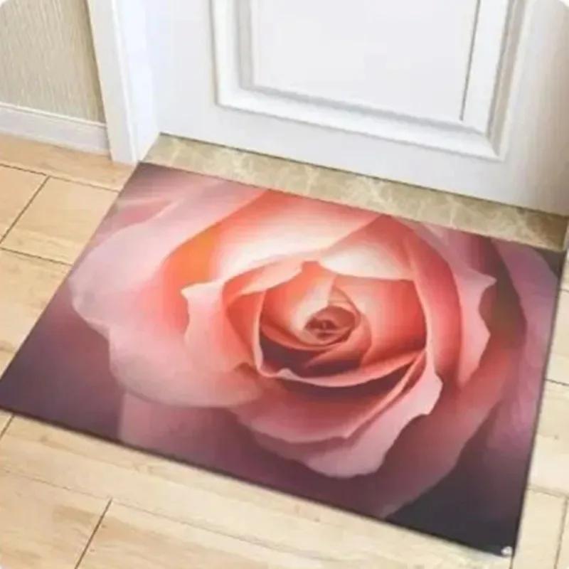 Golden Red Rose Print Home Decor Carpet Washable Floor Mat for Living Room Bedroom Kitchen Non Slip Sofa Coffee Table Area Rug