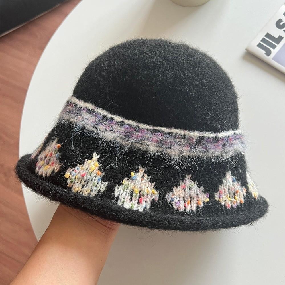 Warm Knitted Bucket Hat Elegant Dome Hats Fashion Fisherman Cap  Autumn Winter