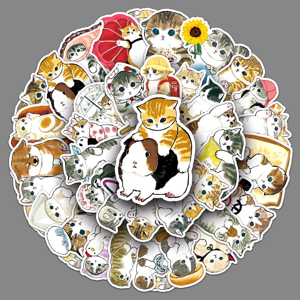 50 Hand-painted Kitten Personality Cartoon Cute Guka Decorative Water Cup Suitcase Stickers