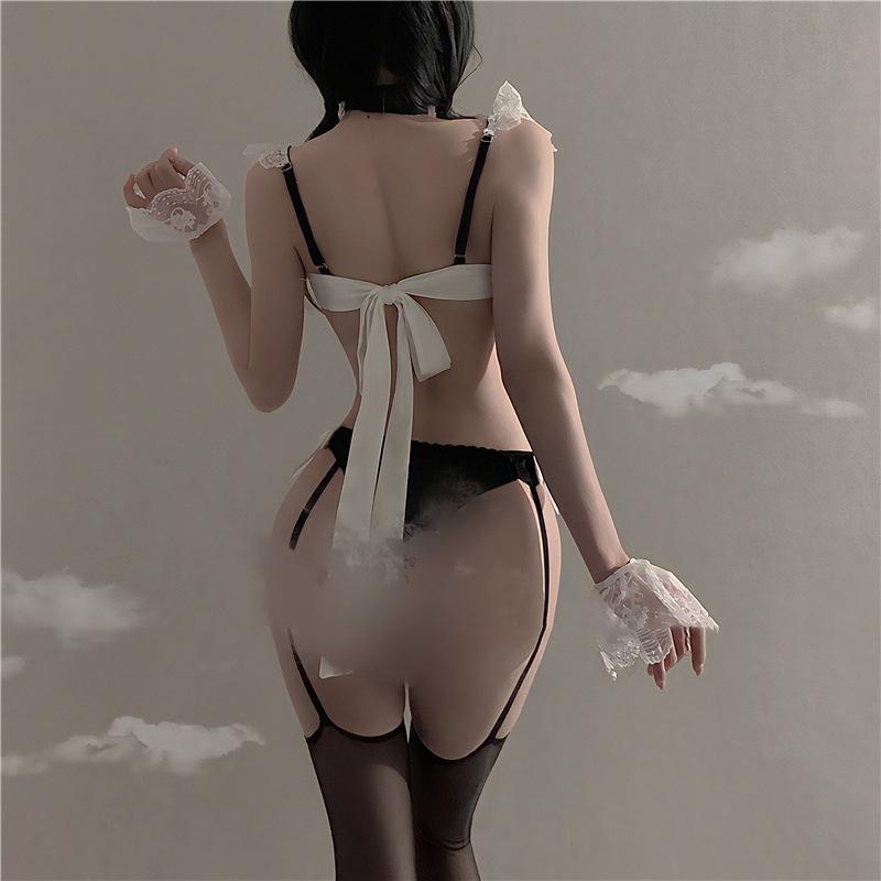 Sexy Female Sexy Suspender Lace Hidden Button Onesie Pure Desire Maid Uniform Set