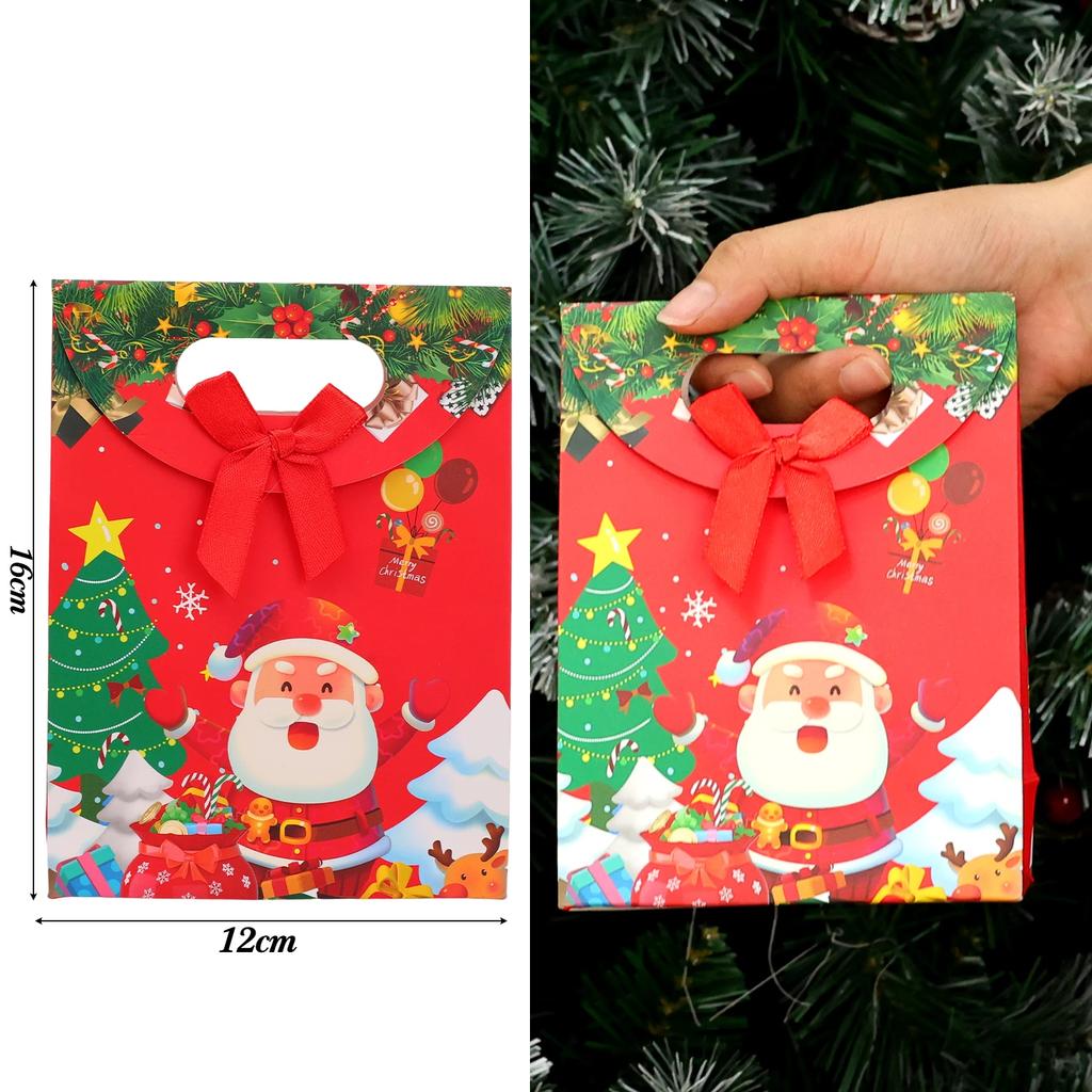 Christmas Paper Bags with Handles Holiday Kraft Gift Tote Bags Assorted Santa Claus Designs for Kids Xmas Candy Goodie Bags Wrap