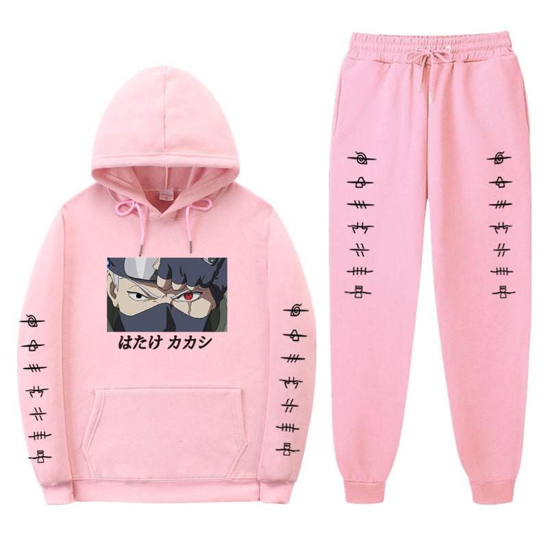 Anime Naruto Kakashi Sharingan Hooded Fleece-lined Unisex Sweatshirt Set Winter Casual Wear