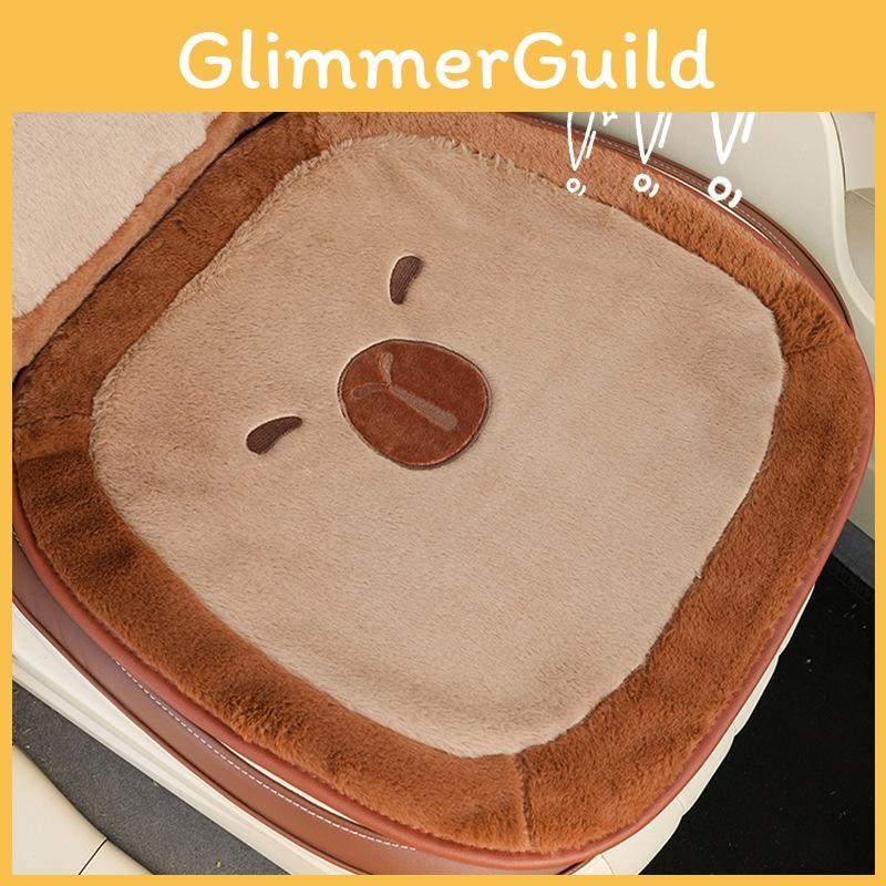 Embroidery Plush Capybara Car Seat Cushion Set Decor For Winter Comfort Warmth