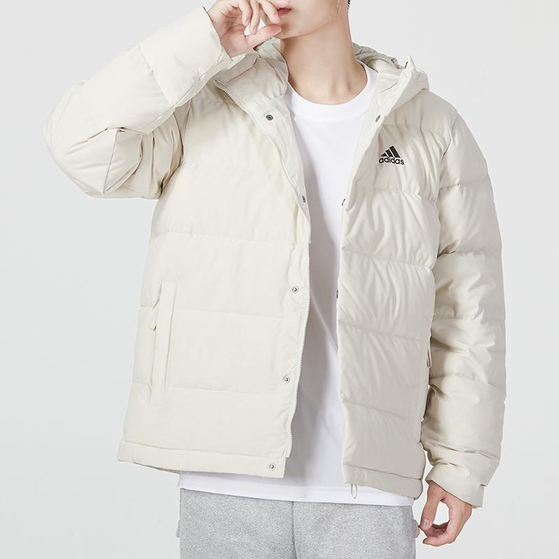 Adidas Einfarbige Daunenjacke mit Kapuze und Logo-Print für Herren Oberbekleidung Weiß HG4886