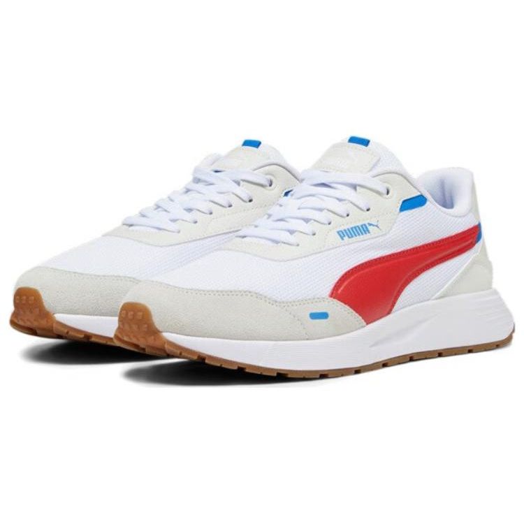 Puma Runtamed Fabric Two-Layer Cowhide Synthetic Leather Comfortable Durable Lightweight Low-Top Casual Shoes Unisex Casual Shoes White Red 389236-11