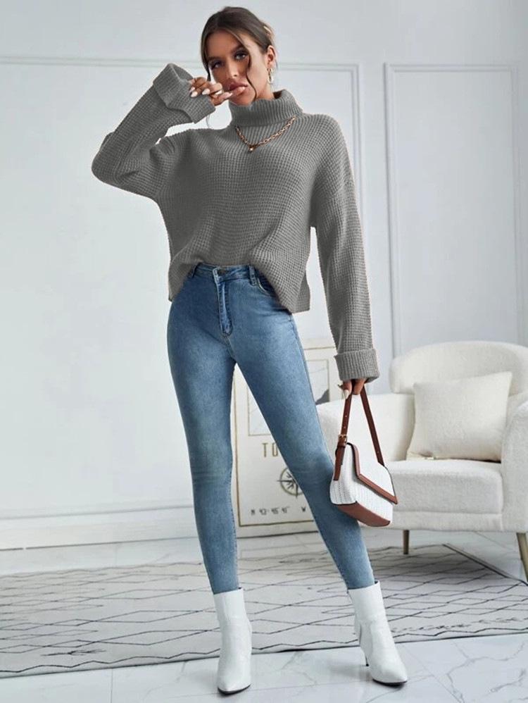 Pull à Col Haut Ample en Tricot pour Femme - Vêtement d'Extérieur Pull Décontracté Automne & Hiver