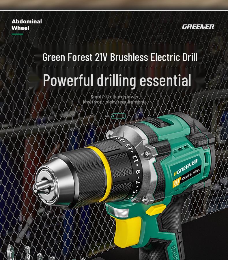 **Green Forest Impact Brushless Lithium Hand Drill: Multi-functional, High Power, Small Household Drill for Wall Chipping and Hole Drilling.**