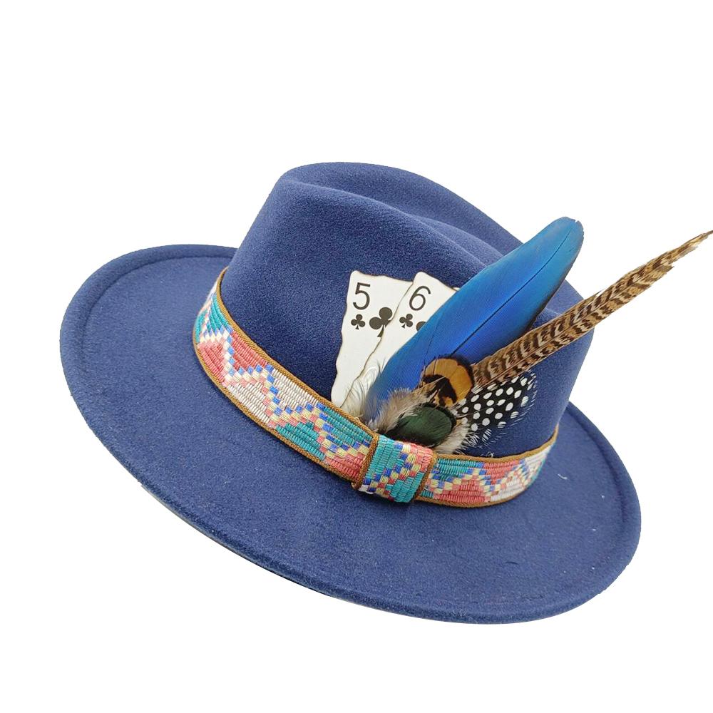 Men's Feathered Jazz Wool Panama Hat, European and American Style Wide-brimmed Party Hat, Fashion Accessory