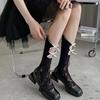 Kave Nero Stile Giapponese Lolita Calzettoni Al Ginocchio Calze da Donna Sexy Pizzo Fiocco Calze Lunghe Calzettoni Autoreggenti Ragazze Dolci