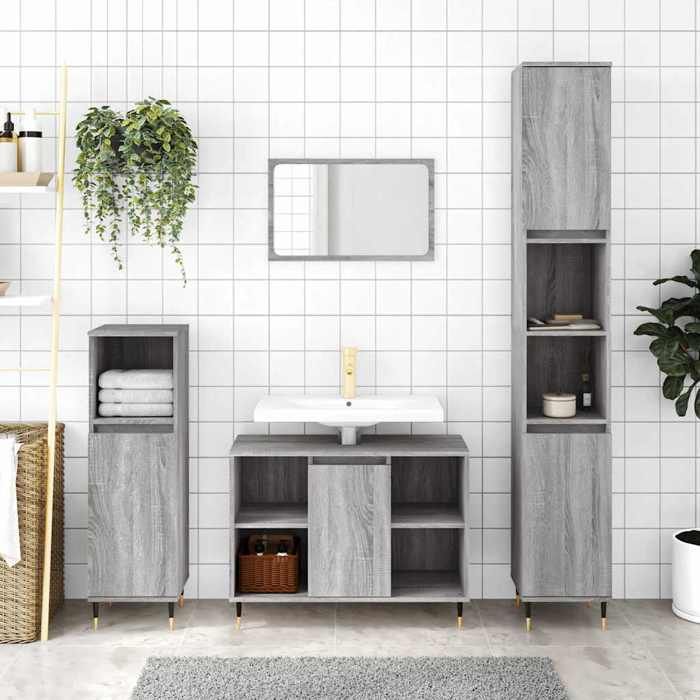 VidaXL Bathroom Cabinet Sonoma Grey 80x33x60 Cm Engineered Wood 831626