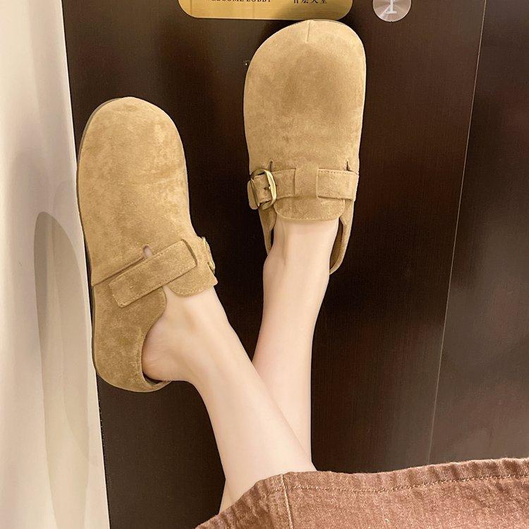 Thick-bottomed Boken bag head slippers women's 2025 autumn and winter new round head one-pedal lazy leisure thick-bottomed Boken half-drag