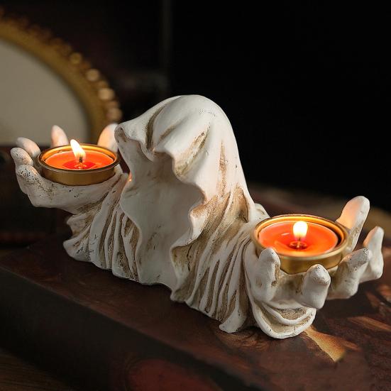 Halloween Grim Reaper Candle Holder Gothic Grim Reaper Statue Resin Candlestick Desktop Decoration for Halloween Home Decor
