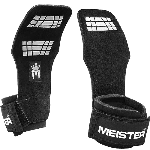 Meister Power Grip Training Gloves, Unisex, Genuine Leather, Weightlifting, Padded, Enhanced Grip - Black - Small/Medium