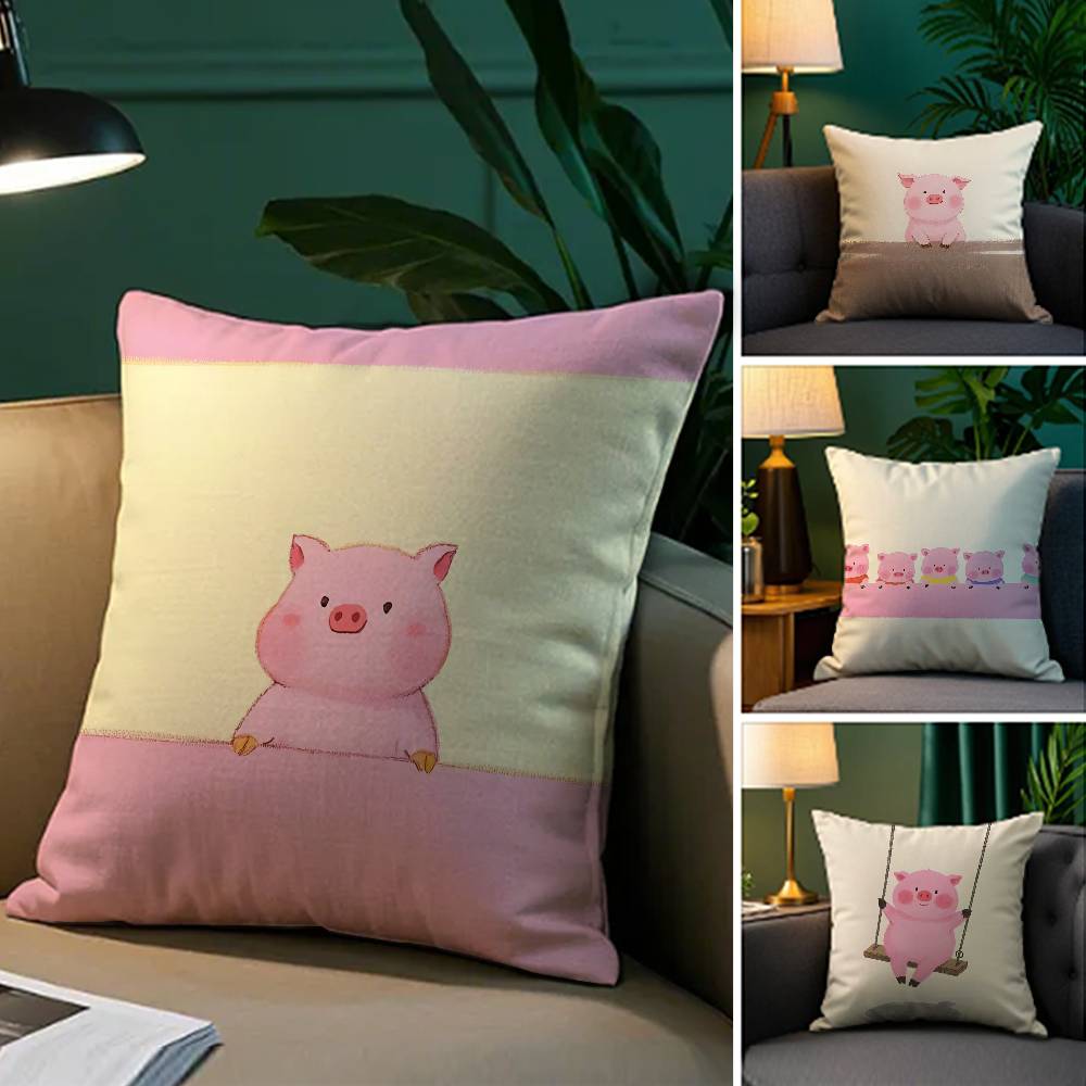 Pretty Elegant Cartoon Cute Pink Pig Pillow Case Comfort Sofa Bed Silky Elegant Invisible Zipper Decorative Cushion Cover