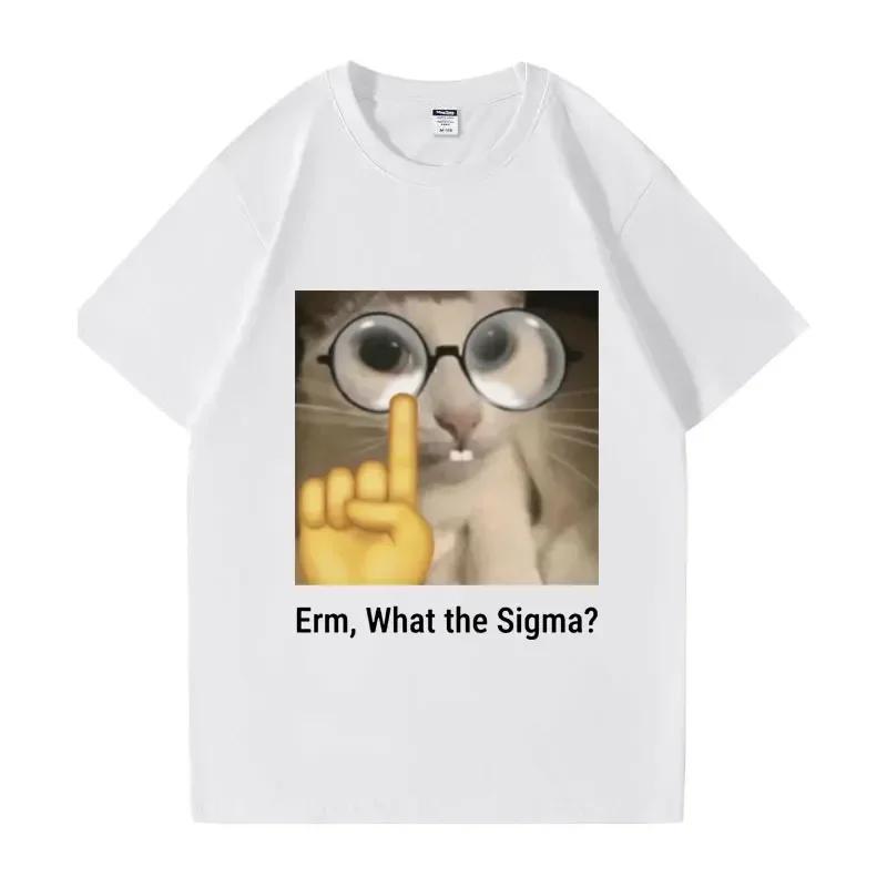 Women T Shirt Cartoon Erm What Sigma Funny Meme T-shirt for Men Women Silly Cat Humor Printed Fashion Tops  O-Neck