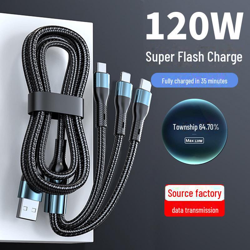 

Кабель для швидкої зарядки 3-в-1 120 Вт для пристроїв Apple та Android stripe one to three чорний