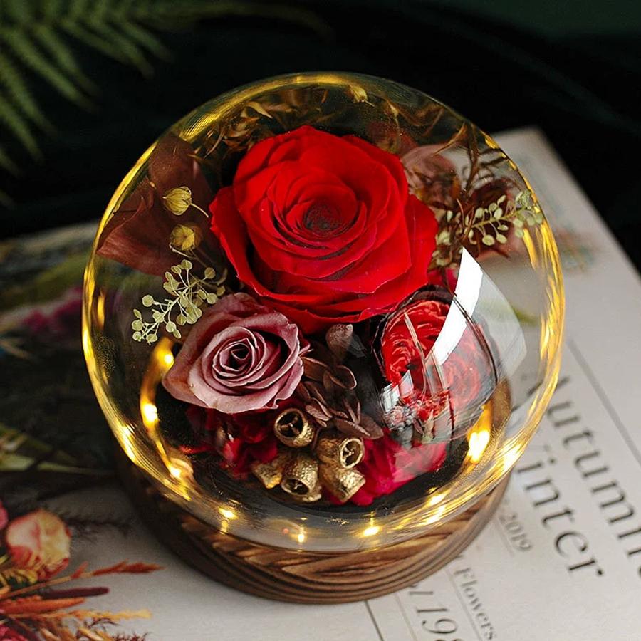 Вечный цветок готовые украшения настоящий цветок роза стеклянный купол День отца День матери Пасха День благодарения Рождество подарочная коробка