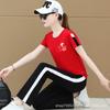 Trendy Chinese printed short-sleeve straight-leg pants, dance square set, summer sports temperament, slimming, comfortable, and trendy