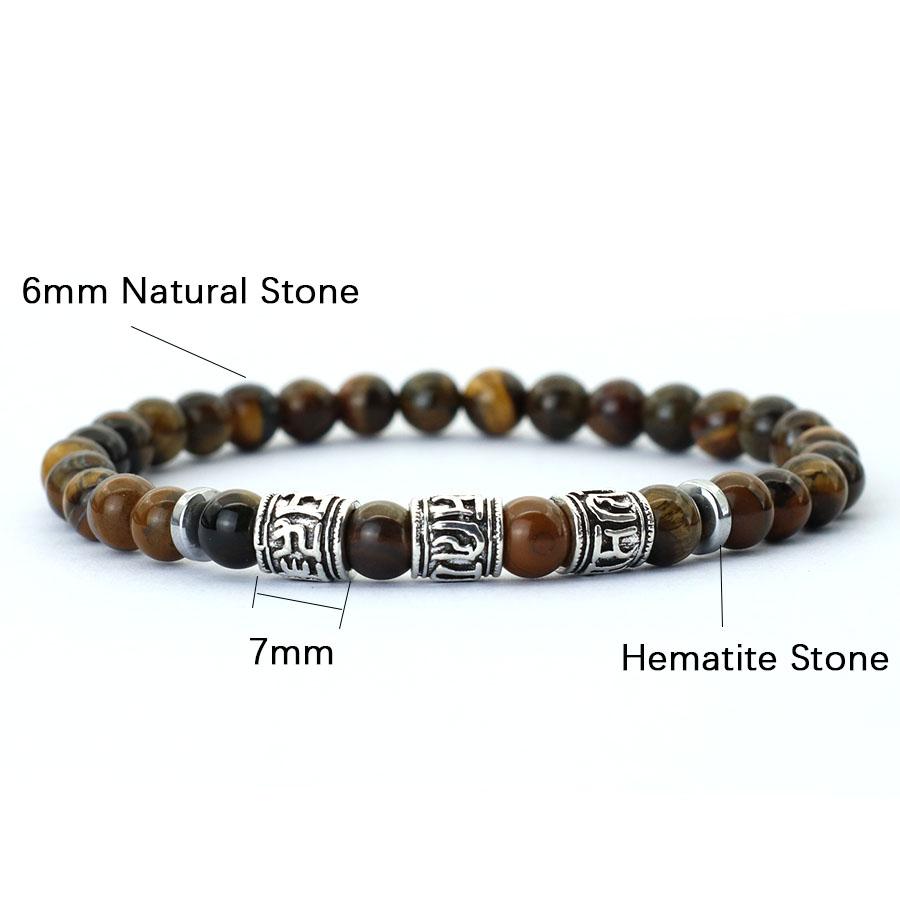 Vintage Mens Bracelet Beaded Om Mani Padme Hum Mantra Viking Jewelry Natural Lava Stone Tiger Eyes Bracelet for Men