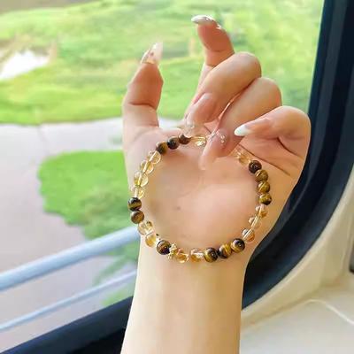 Natural Yellow Hair Crystal Tiger's Eye Stone Beaded Bracelet Light Luxury High Sense Retro Temperament Bracelet Fashion Versatile Jewelry Women