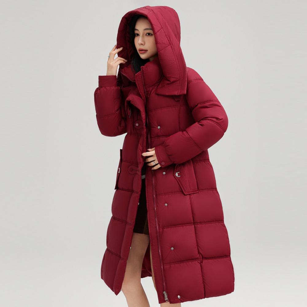 

Winter 2025 new long knee cotton clothes medium and long thickened slim cotton clothes waist jacket M красный