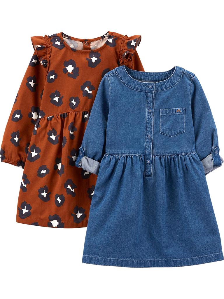 Joys by Dress Long Toddler [Simple Carter's] 2-Piece Set, Sleeve, Girls, Chambray/Cheetah, 88-93