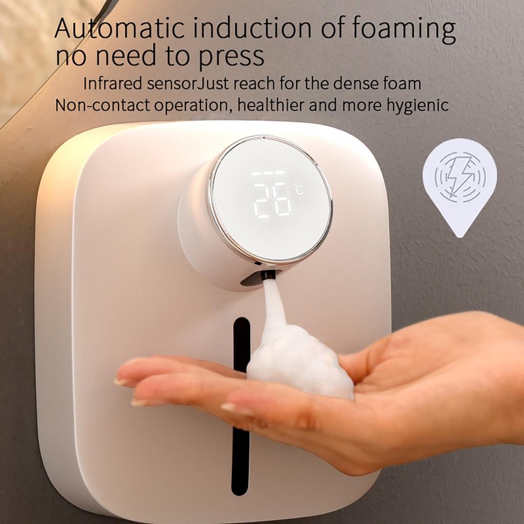 Automatic Foam Soap Dispenser with Temperature Digital Display Rechargeable Infrared Sensor Touchless Pump 3W
