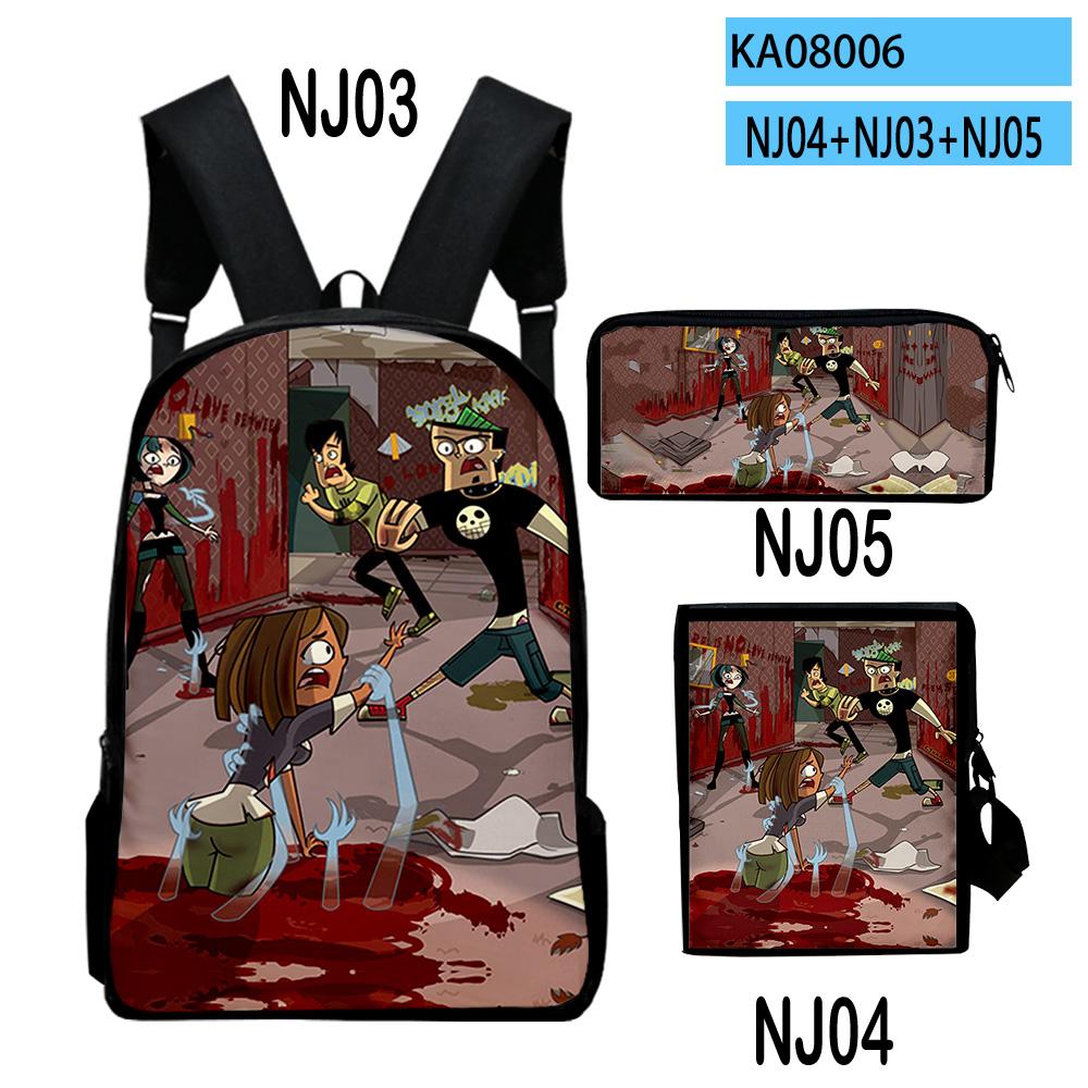 Klassische Neuheit Total Drama 3D-Druck 3 Stück/Set Schüler Rucksäcke Laptop Tagesrucksack Rucksack Schräg getragene Tasche Federmäppchen