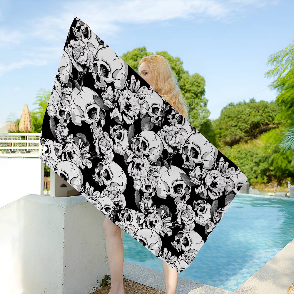 Horror Schädel Gothic Badetuch Mikrofaser Weich Wasserabsorbierend Atmungsaktiv Für Mädchen Kinder Dekorative Cartoon Strandtuch