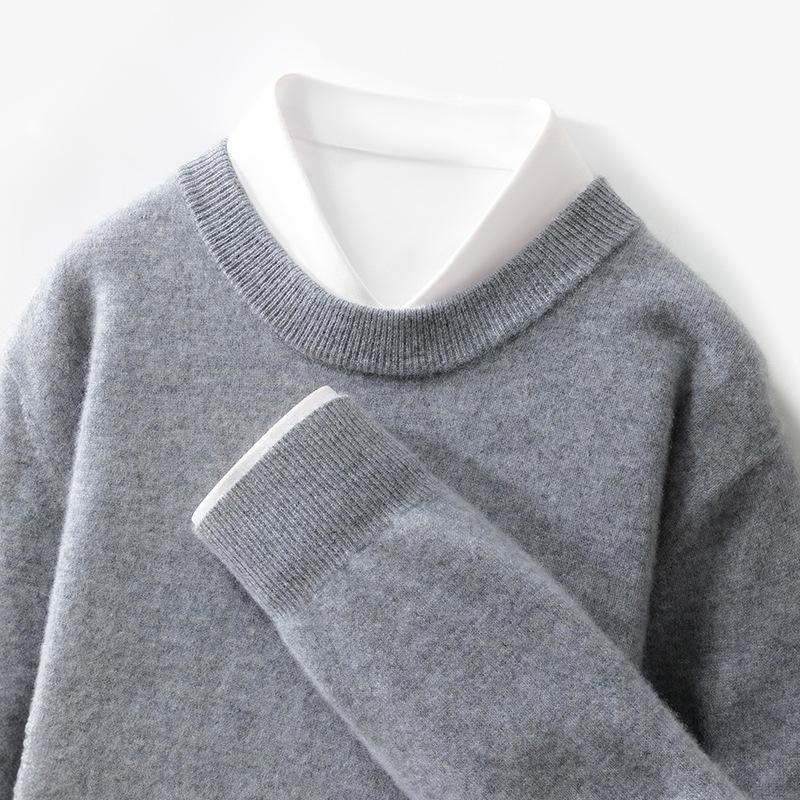 100 Cardigan Men's Round Neck Solid Color Base Sweater Business Casual Large Size Knitted Warm Base Sweater