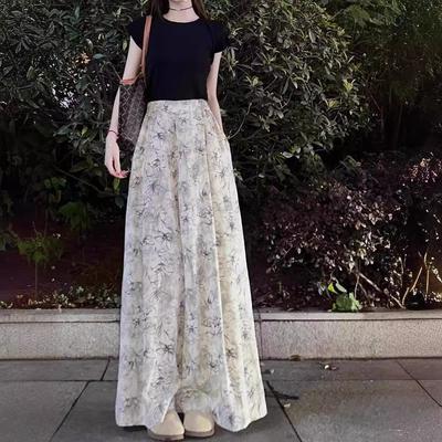 Women's Summer New Loose Slim Skirt Pants High Waist Ink Printing New Chinese Style Pants Tie-dye Zen Pants