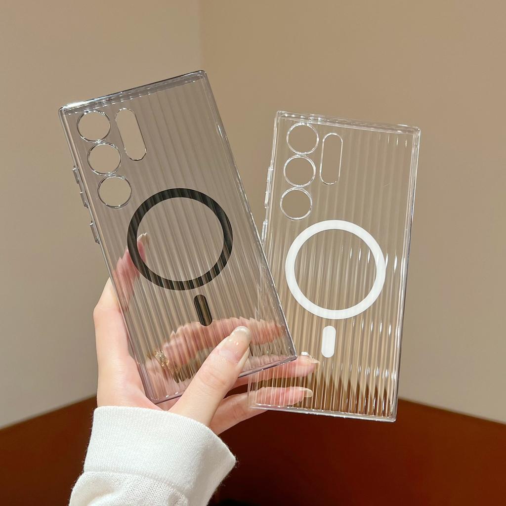 PC does not yellow corrugated pattern S25u is suitable for Samsung S24Ultra mobile phone case S23 anti-drop magnetic suction ultra-thin case
