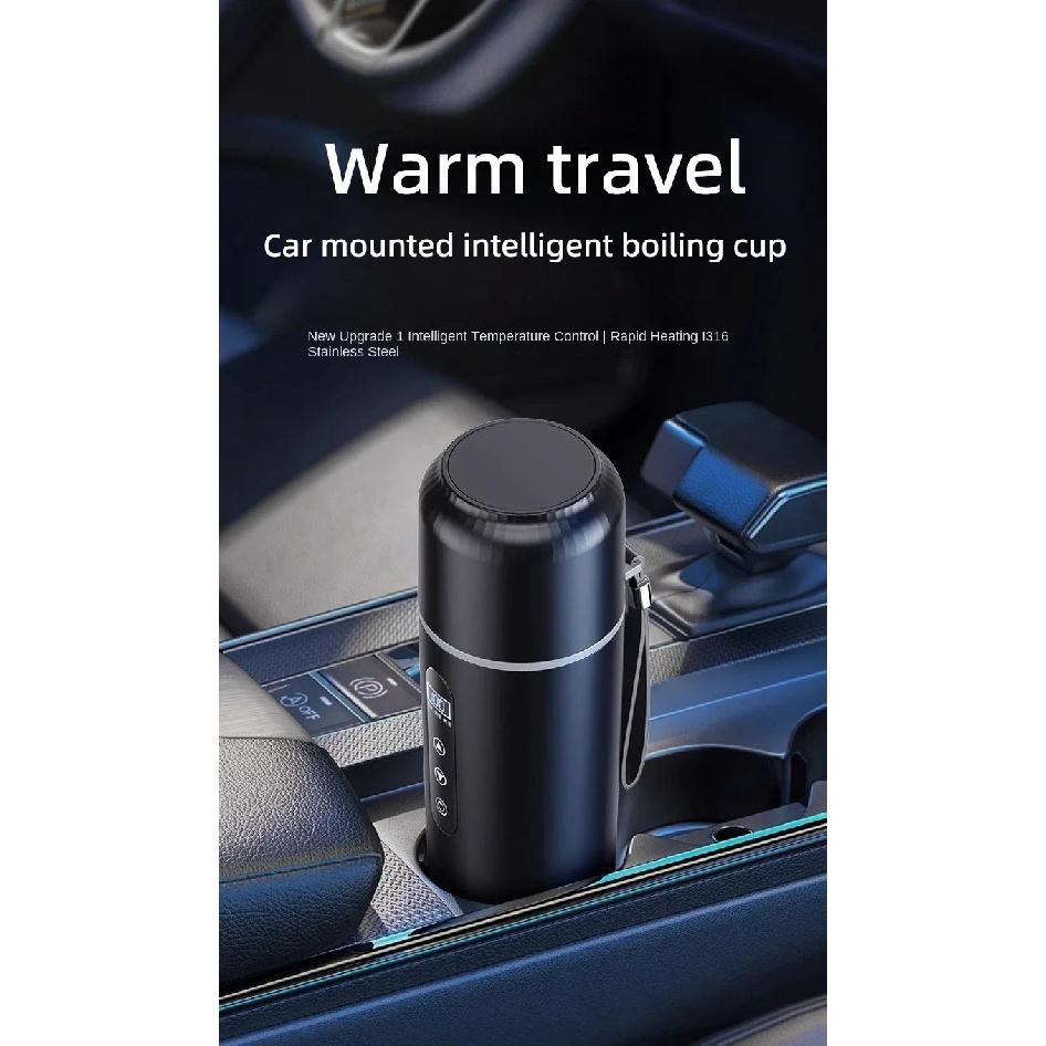Termos Electric Încălzit pentru Mașină 12V 24V, 500ML, Sticlă de Apă cu Încălzire USB, Cană Termos Portabilă pentru Călătorii și Muncă