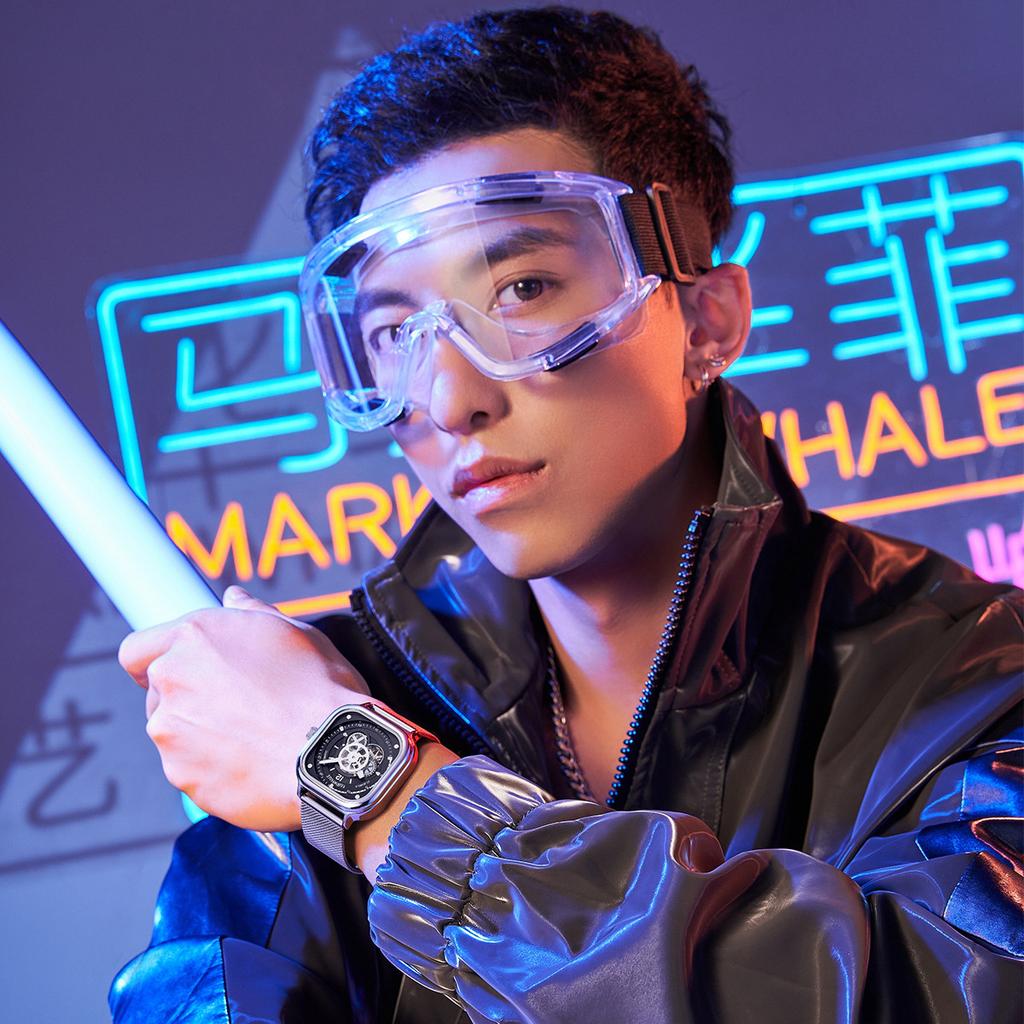 Mark Huafei watch men's fully automatic mechanical watch hollowed out fashionable square luminous waterproof watch to give to boyfriend