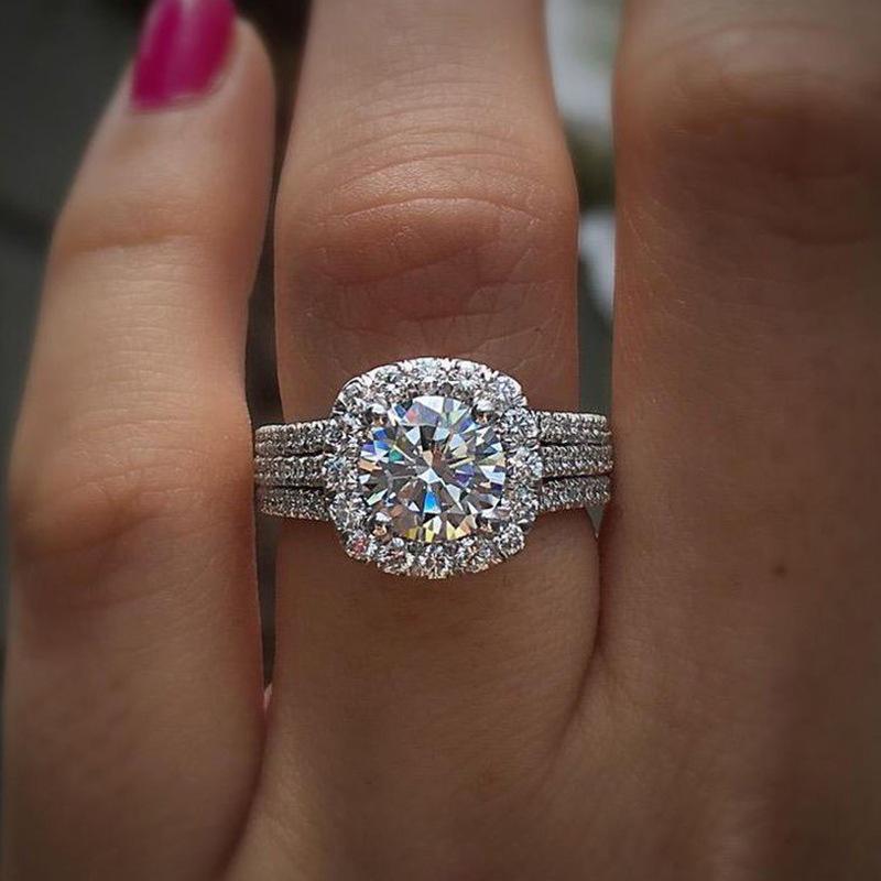 

Changrui New Fashion Full Diamond Rhinestone Wedding Ring Size 10 срібний