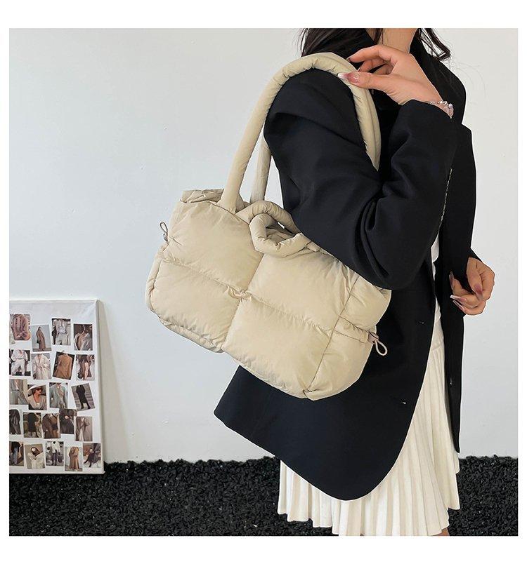 Spring solid color zipper puff lightweight color women's bag shoulder cross