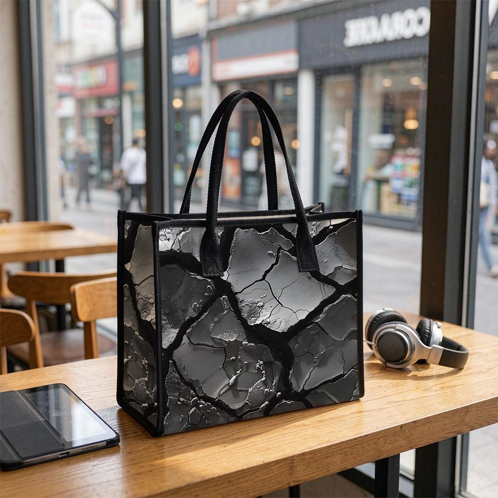 Gray Cracked Pattern Tote Bag Portable Daily Use Shopping Handbag Trendy Casual Large Capacity Carry Pouch