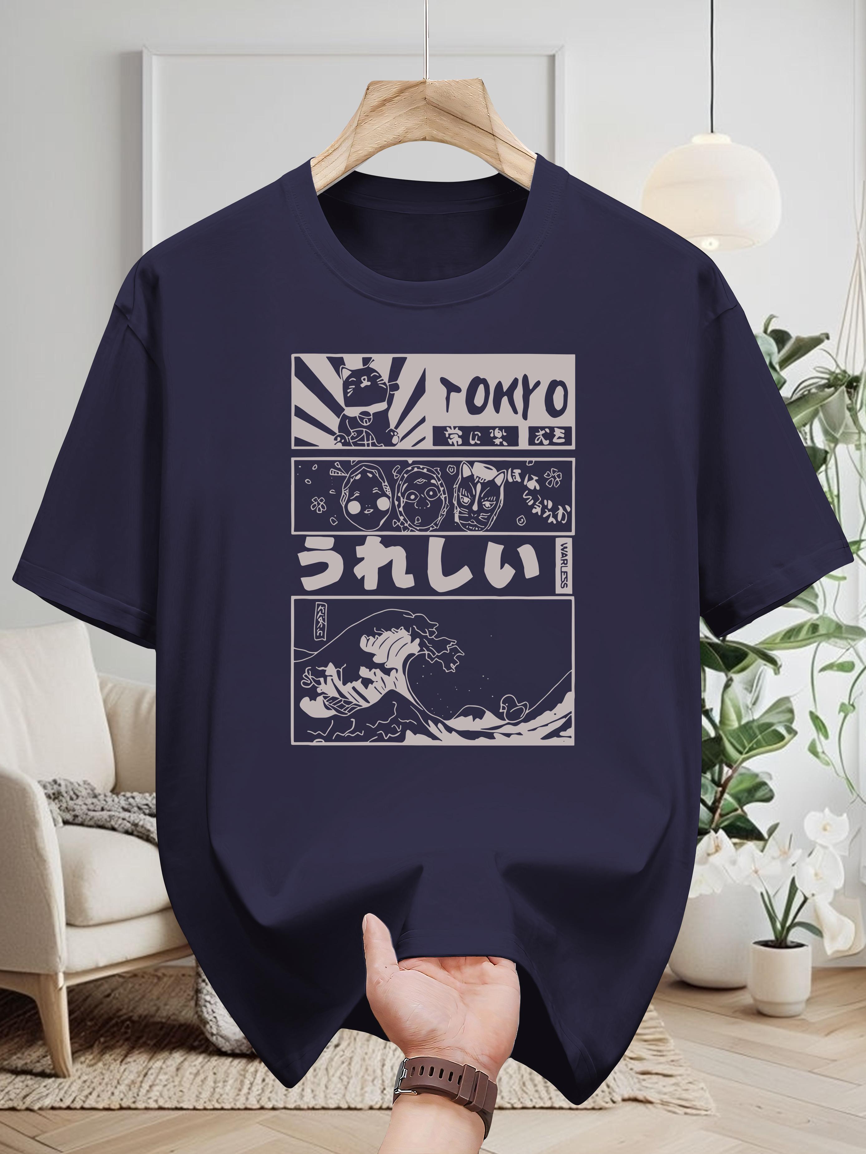 [Everyday Comfort] Tokyo Graphic Print 100% Cotton T-shirt - Casual Crew Neck L