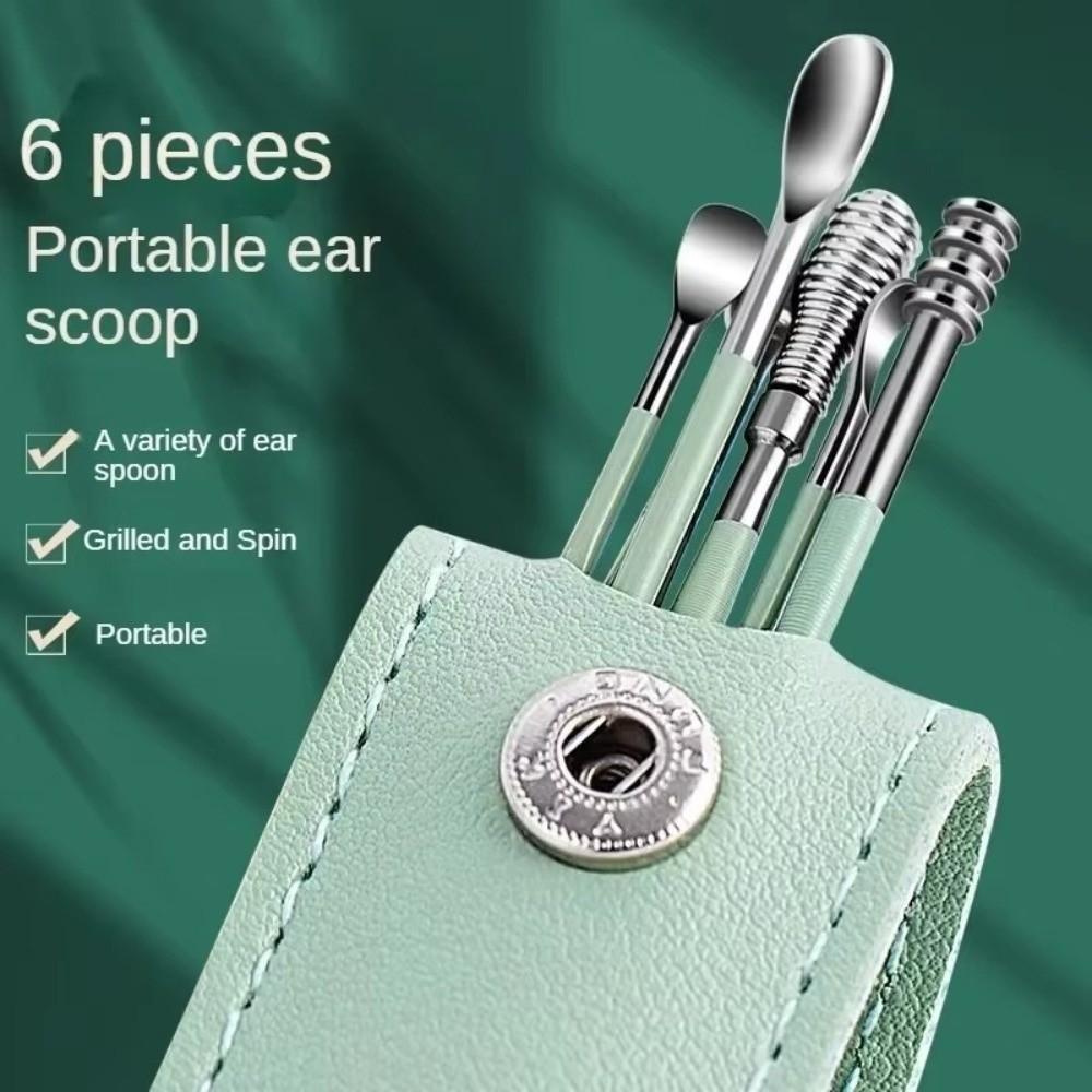6PCS Gifts 360° Stainless Ear Pick Portable Spiral Design Spring Ear Scraper Ear Wax Remova Ear Spoon