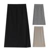 Women Midi Skirt High-Waisted Solid Color Casual Style Knitting Skirt Autumn Winter Side Split Hem Skirt Versatile Daily Wear